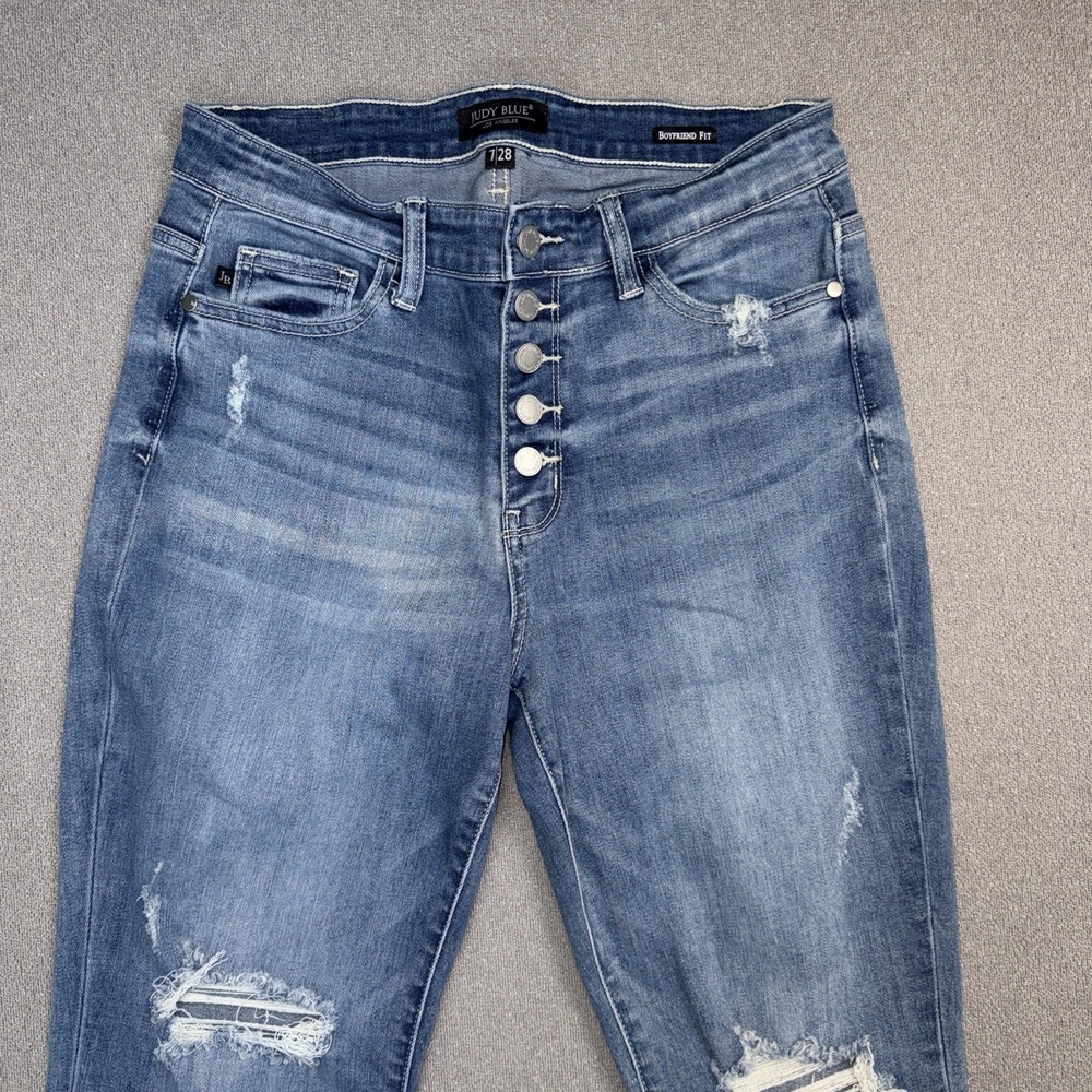 Judy Blue Jeans Womens 7/28 Boyfriend Fit Mid Rise Frayed Hem Button Fly Casual - Picture 3 of 8